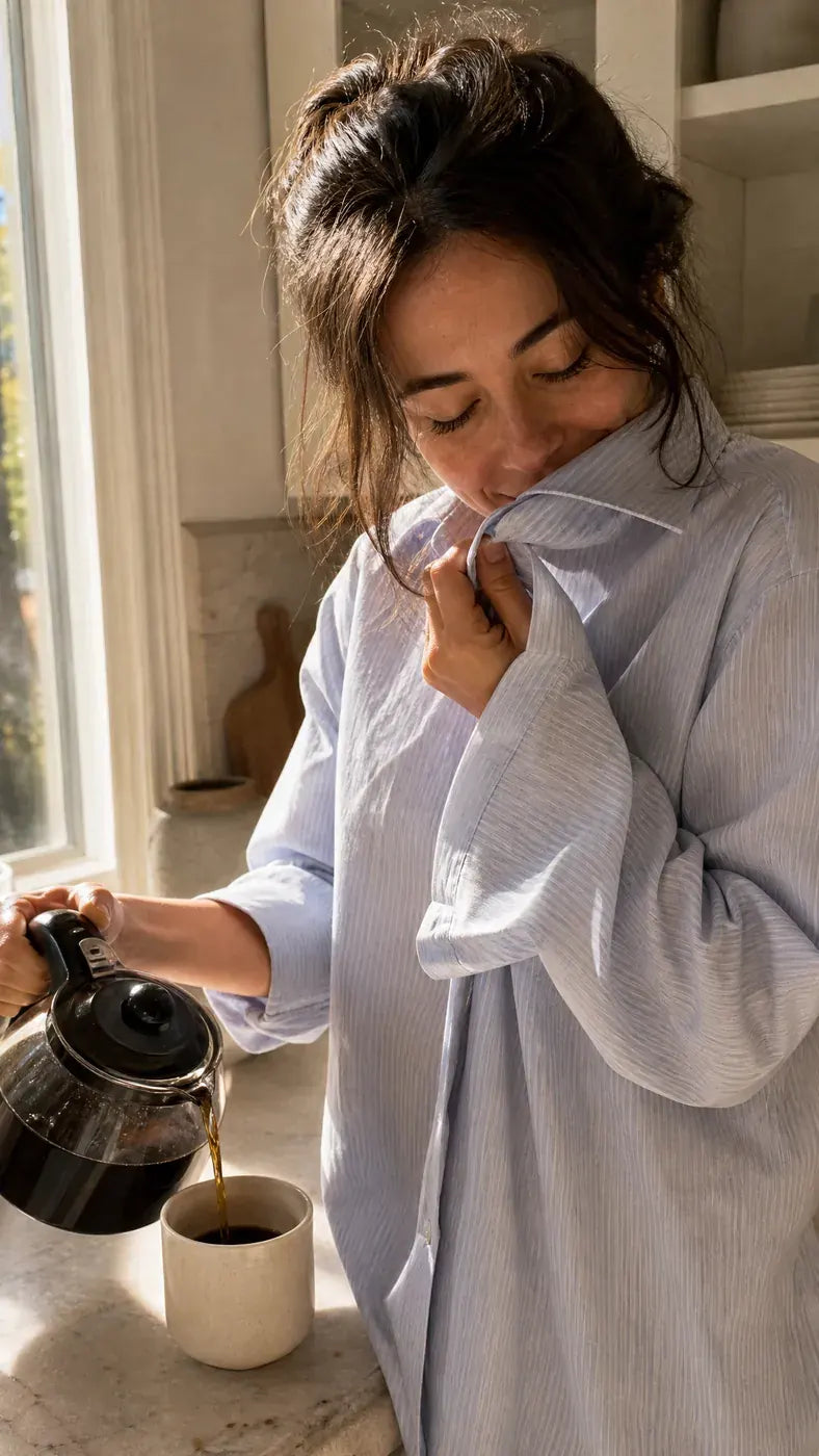 She breathes it in from his shirt the next morning
