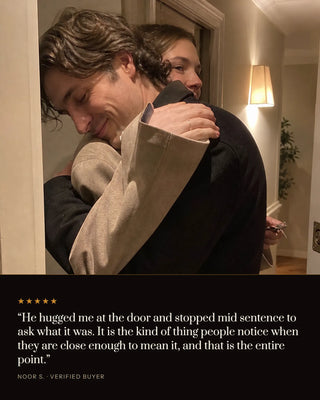 A hug at the doorway, five star review: he stopped mid sentence to ask what it was