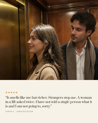 Wearing Désir in a lift, five star review: strangers stop me, a woman in a lift asked twice