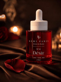 KEMI PARIS N°01 Désir — Extrait de Parfum bottle, luxury still life