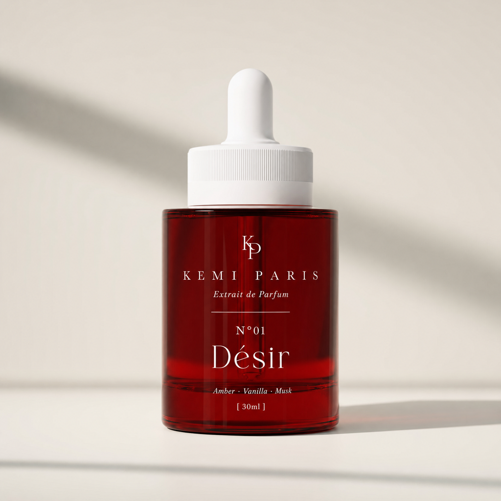 KEMI PARIS N°01 Désir — ruby red Extrait de Parfum bottle, front